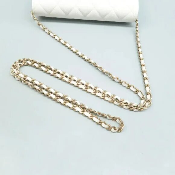 100% Authentic CHANEL Wallet on Chain White Leather Shoulder Bag 3536-083024 - Picture 9 of 12